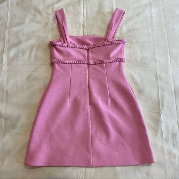 Rebecca Vallance- Pink Square Neck Braid Detail Rochelle Mini Dress Size 6 - Picture 8 of 12
